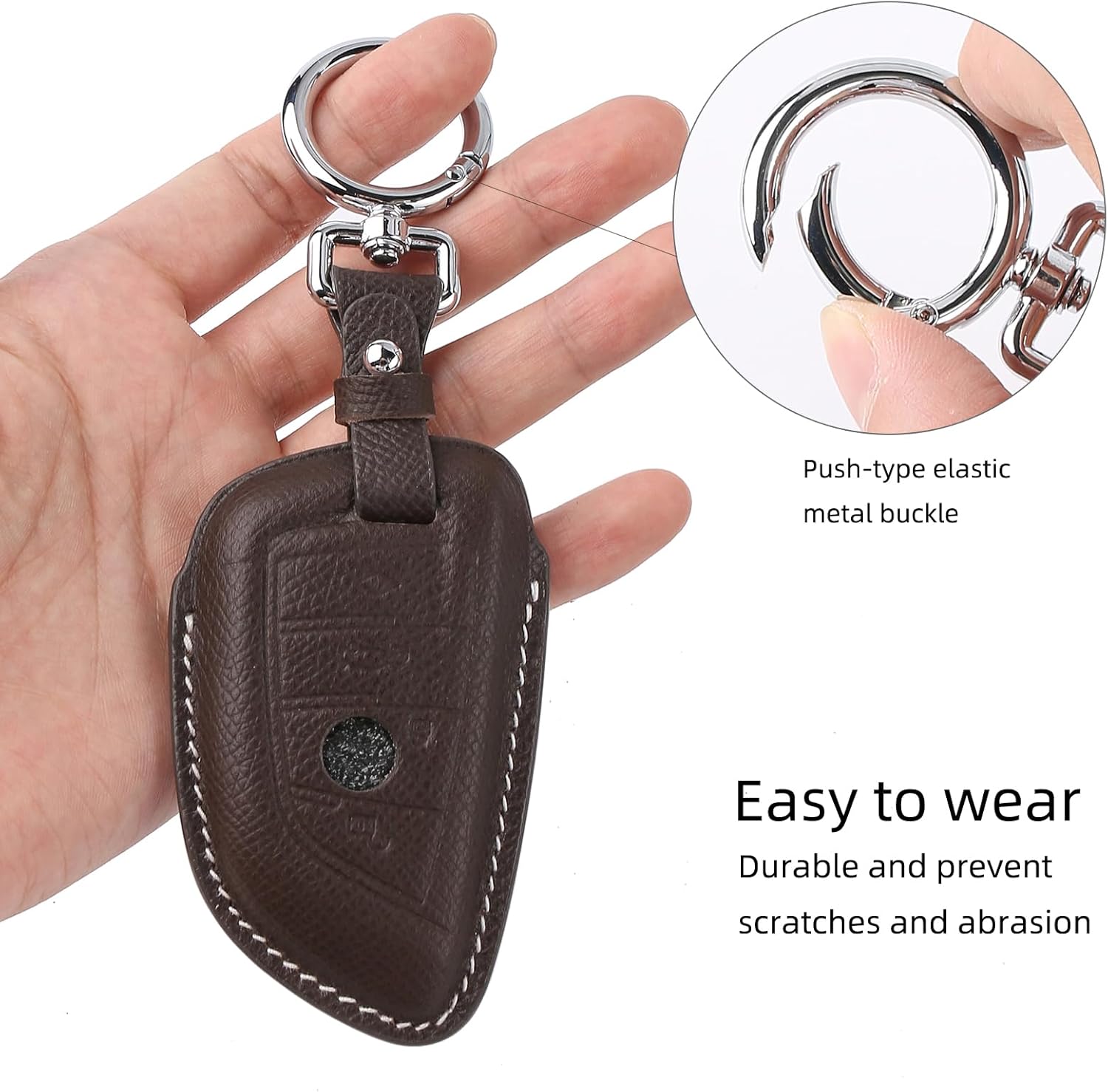 Leather Key Fob Cover Case, Keychain Shell, Compatible for BMW 2 5 6 7 X1 X2 X3 X5 X6 Series(Dark Brown) - Image 5