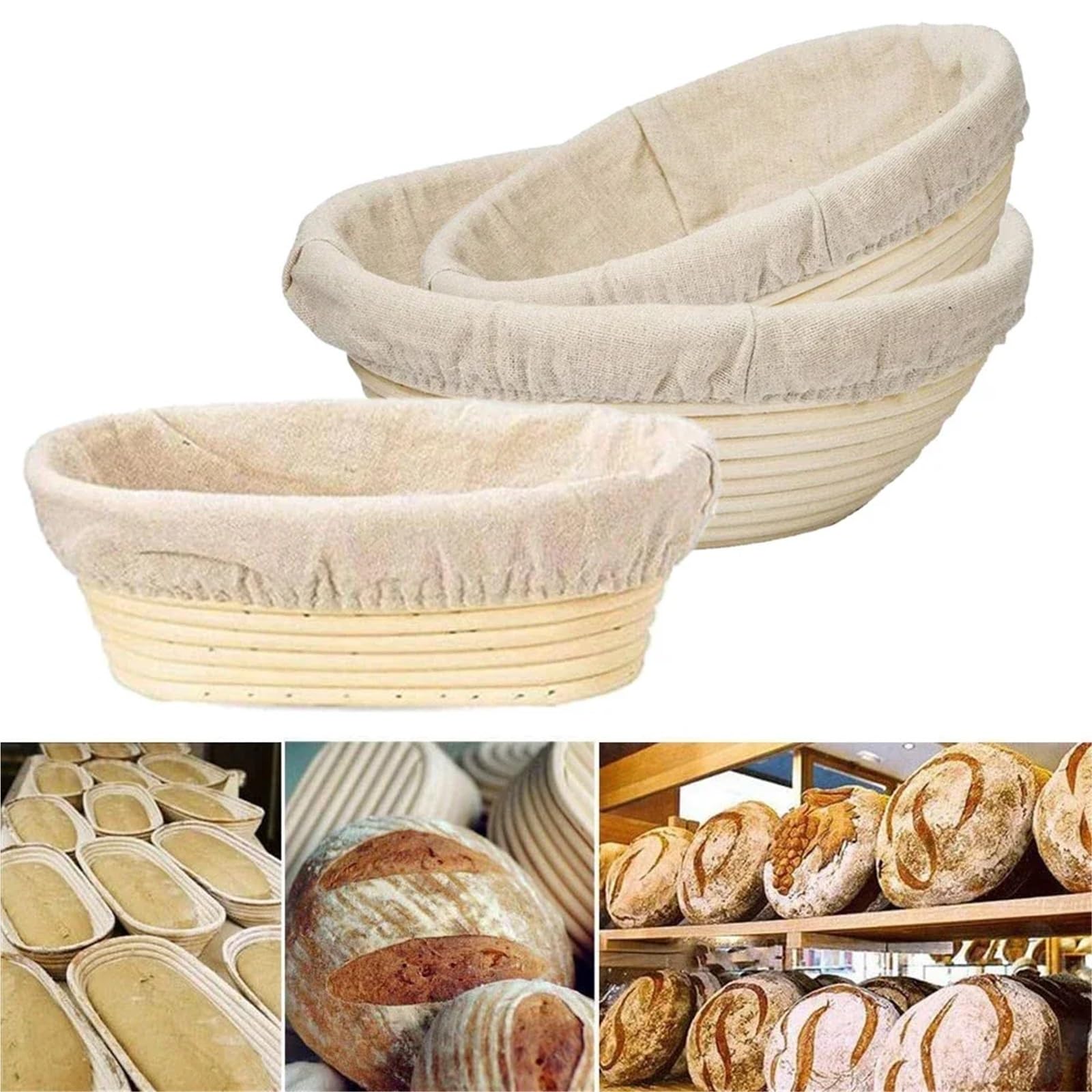 Cestas Fermentación Cesta de fermentación de mimbre Natural ovalada redonda con revestimiento, cestas de prueba de masa de mimbre for masa de pan, herramientas for hornear(Oval 21X15X8cm Cover)