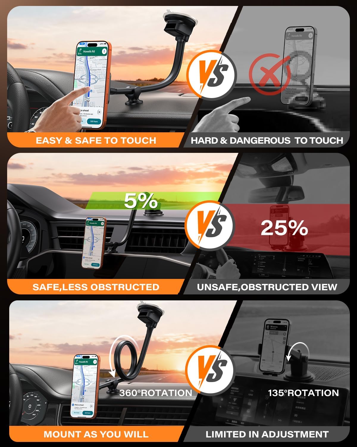 1Zero for Magsafe Car Phone Mount 14-Inch Gooseneck Long Arm Extension, Universal Windshield Dashboard Industrial-Strength Suction Cup Car Phone Holder with Strong Magnets (2026 Upgraded for Magsafe)