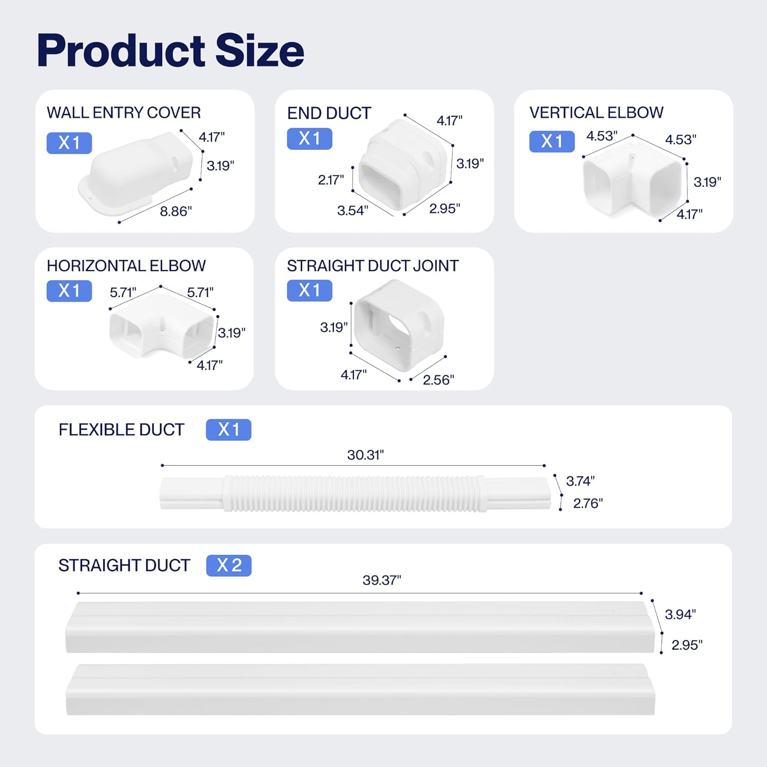 Della 4" 9.5 Ft Mini Split Line Set Cover with Flexible Duct, Decorative PVC Lineset Cover Kit, Paintable for Air Conditioner, Central AC, HAVC & Heat Pumps Systems Tubing Cover, White