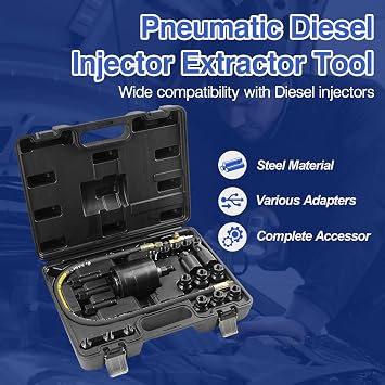 Angchun Pneumatic Puller Set for Injector, 22PCS Diesel Tools Pneumatic Injector Puller with Various Adapters, Pneumatic Diesel Injector Extractor Tool Diesel Injector Puller Set for Diesel Engines