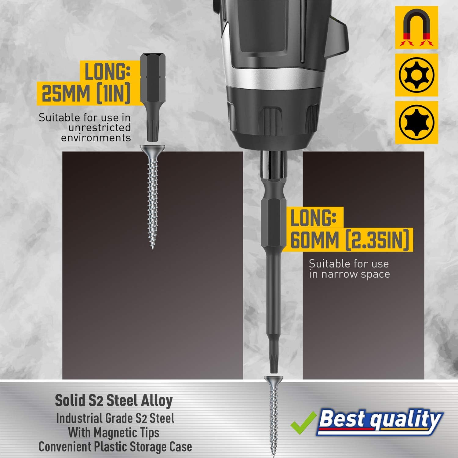 Torx Bit Set, Amartisan 24-Piece Security Torx Bit Set, Tamper Resistant Star Bits Set S2 Steel, 1" and 2.3" Long T5 - T40 - - 