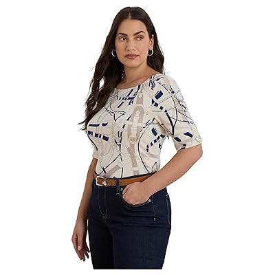 Lauren Ralph Lauren Plus Size Belting Print Cotton Boatneck T Shirts Women