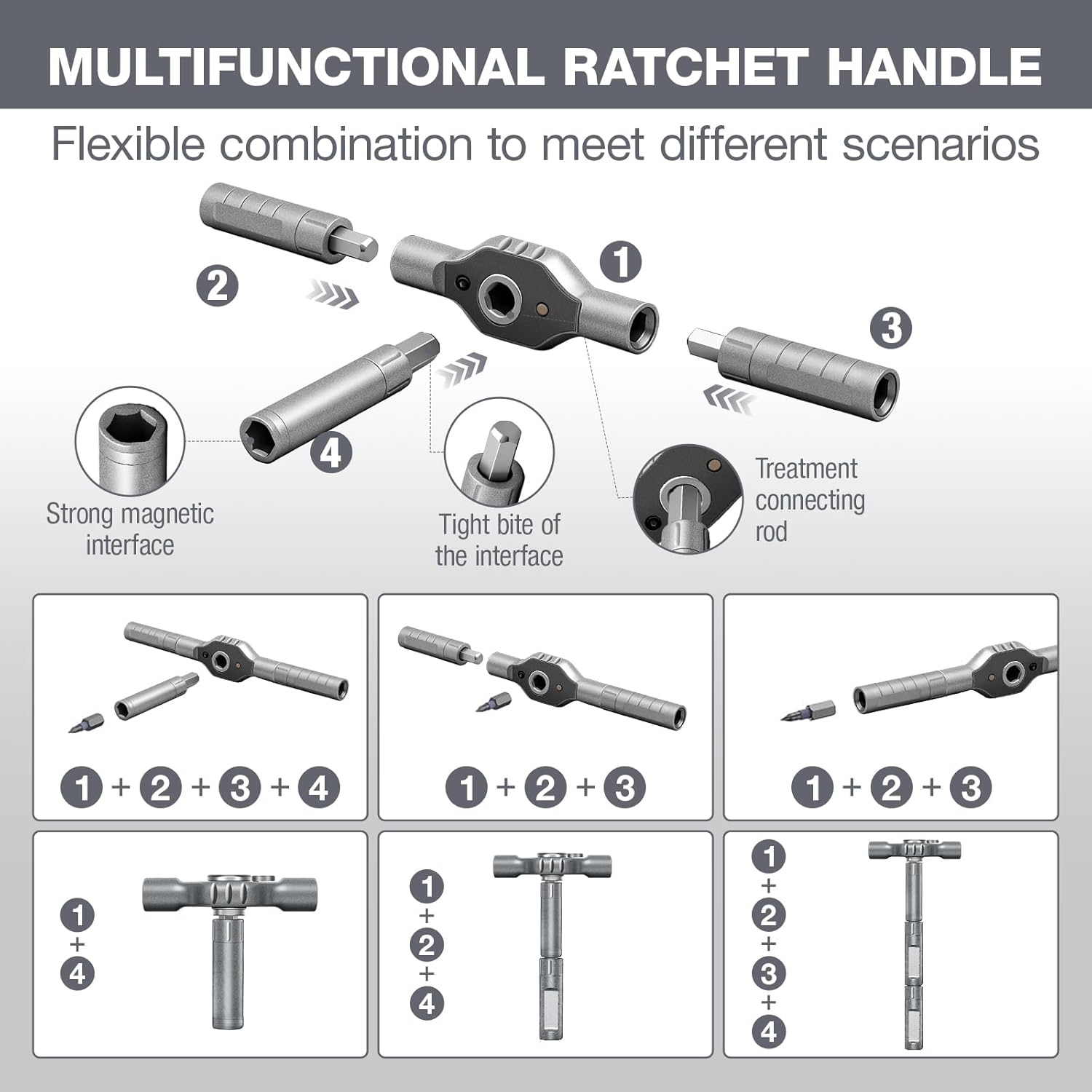 42 in 1 Magnetic Screwdriver Set, DIY Ratchet Screwdriver Set, Multi-Bit Magnetic Drive Set with Detachable Ratchet Handle, Portable Gray Repair Tool Kit for Bicycles, Bicycles, Computers as Gifts
