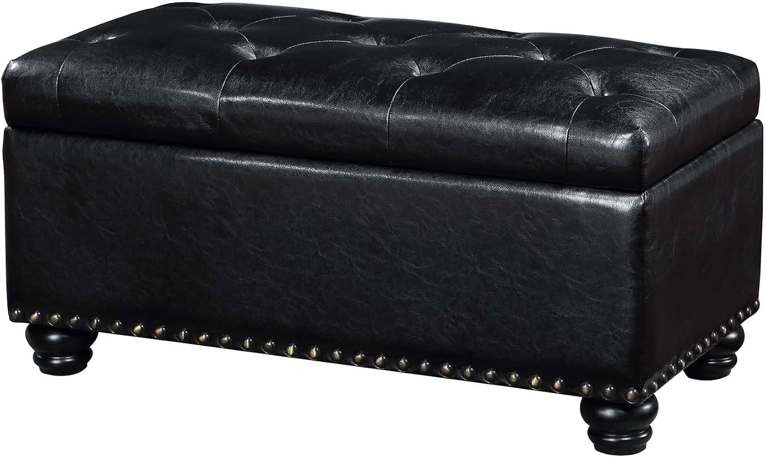 Convenience Concepts Designs4Comfort 7th Avenue Ottoman Bench 35.5" - Modern Upholstered Footstool & Seat with Hinged Lid & Storage, for Living Room, Bedroom, & Entryway, Black Vegan Leather