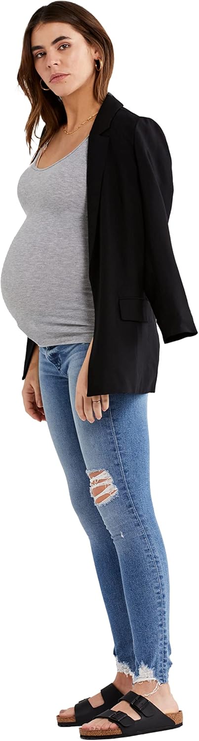 A Pea in the Pod LUXEssentials Rib Knit Maternity Tank Top (Large, Grey)
