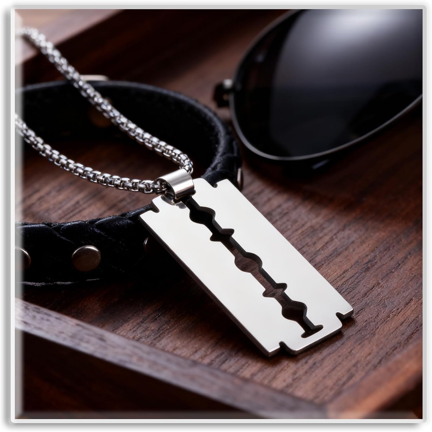 Xusamss Hip Hop Titanium Steel Blade Model Dog Tag Pendant Razor Necklace,24" Chain
