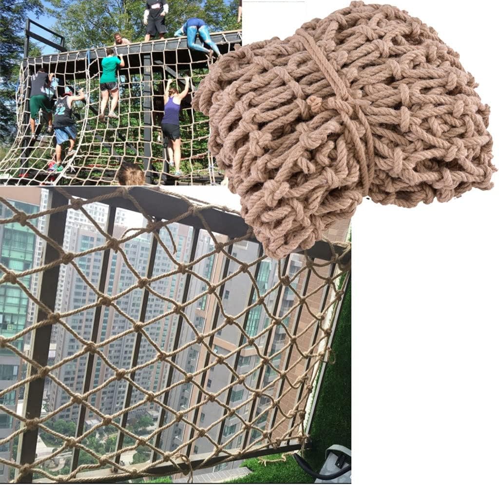 Playground Climbing Hemp Rope Netting for Adult and Kids,Large Size Balcony Railing Protection Net Natural Jute Trellis Twine Net Thick 16mm-Mesh 15cm,Bridge Safety Net