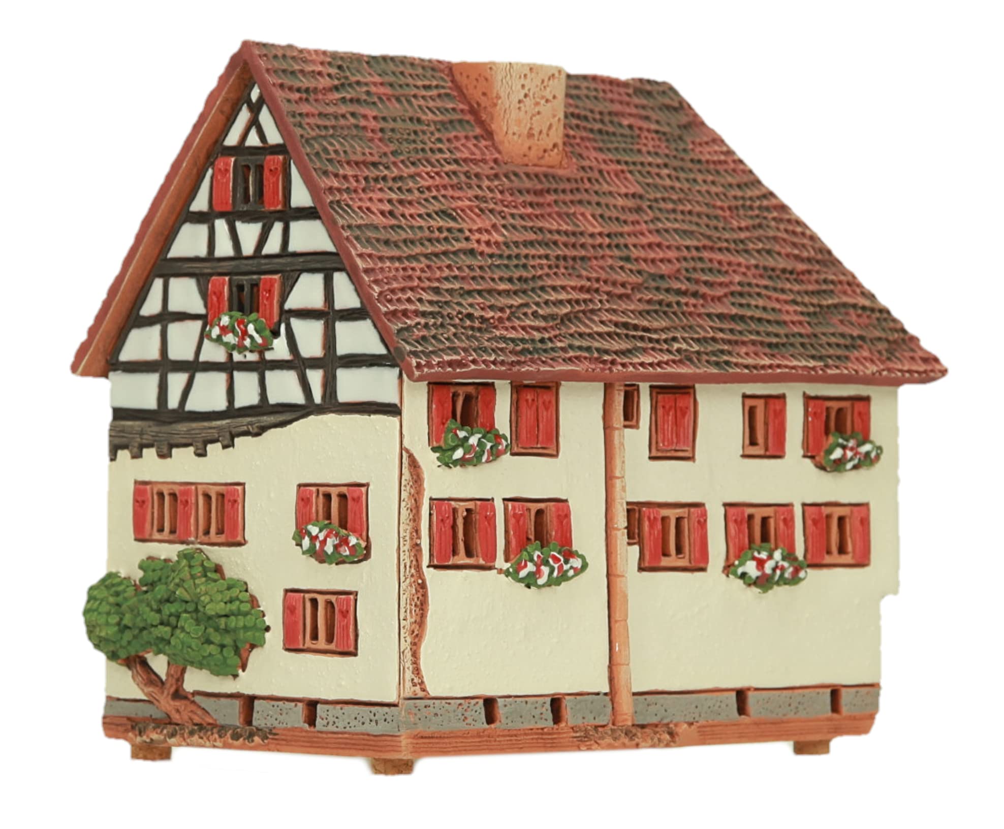 Ceramiczny aromat domku świetlnego, rękodzieło, miniaturka artystyczna, stary historyczny dom z muru pruskiego w Obernai, Alzacja, B256AR