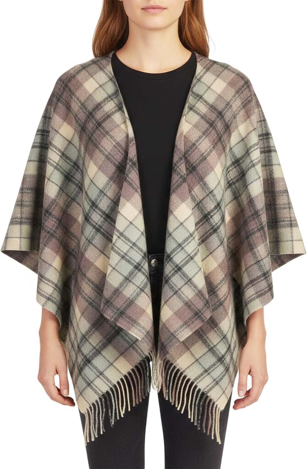 100% Lambswool Cape for Ladies - Extra Soft Scottish Tartan Mini Poncho - Pure Wool Winter Wear Gift