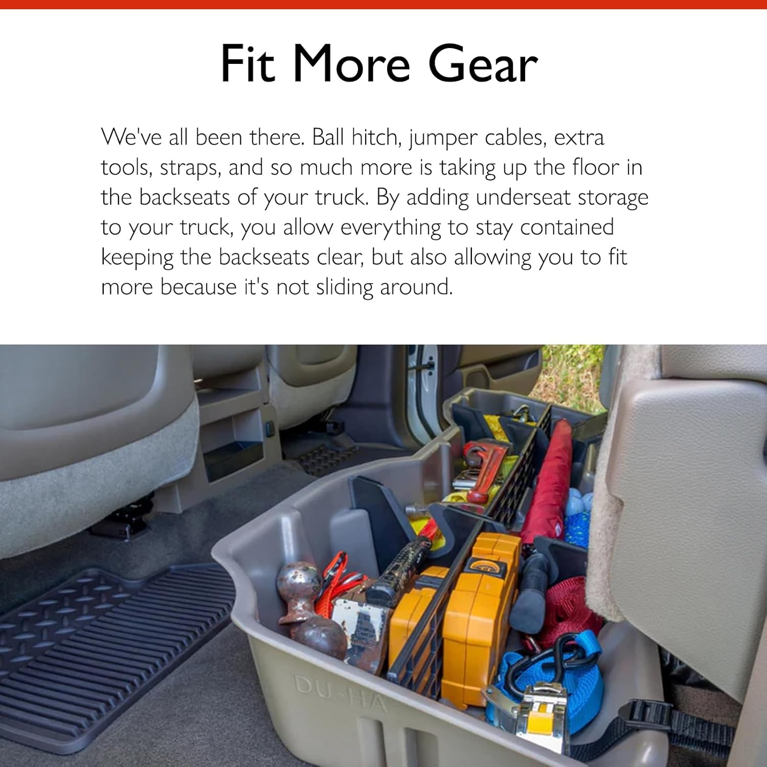 DuHa 20007 Under Seat Storage fits 2000-2003 F150 SuperCab | Black Heavy-Duty Back Seat Organizer | Durable Construction | Includes Dividers