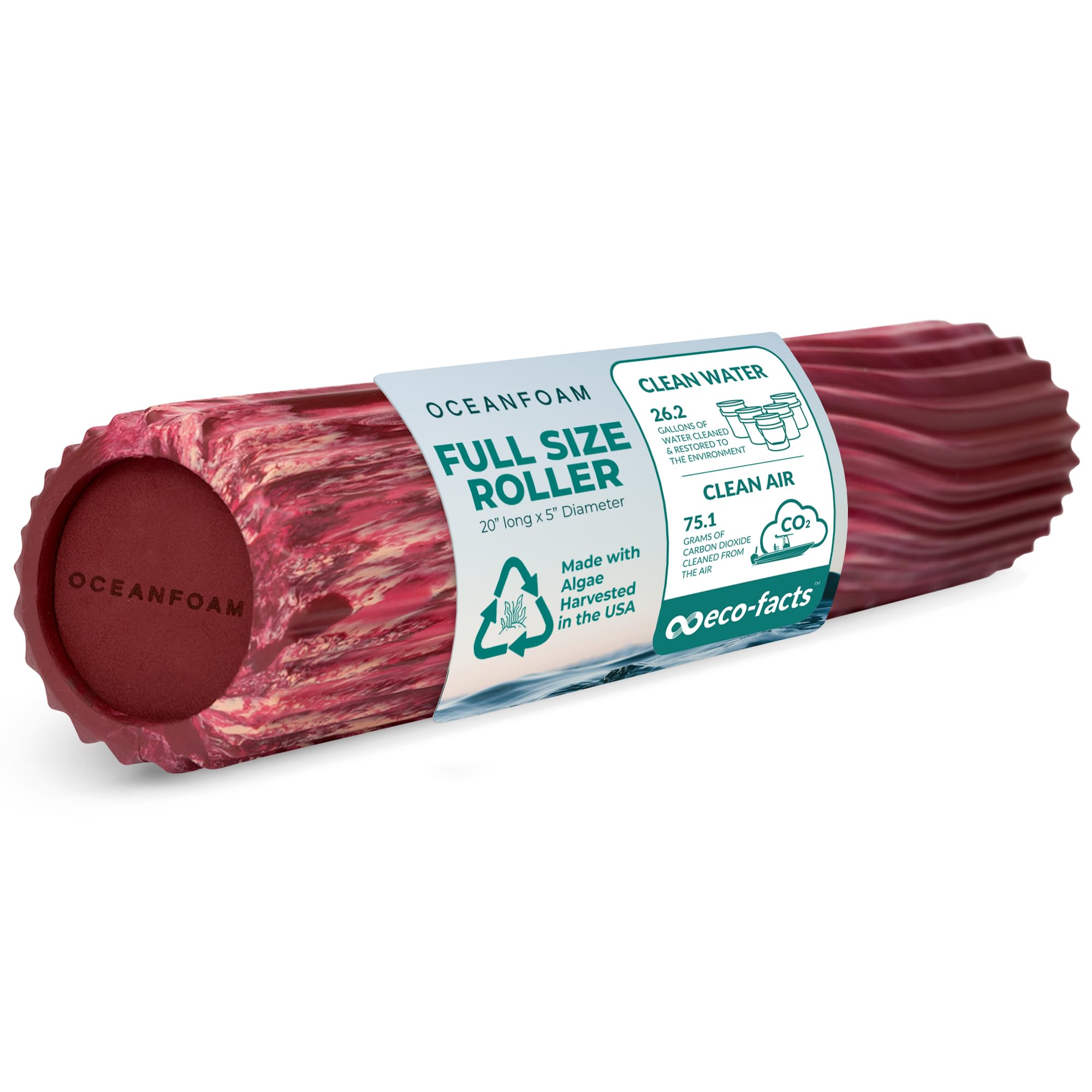 Oceanfoam Tidal Roller – Maroon, Blush & Hot Pink Marmorizzato – Rullo in schiuma per massaggio muscolare per mal di schiena e stretching, solido ed ergonomico a onde larghe testurizzate, yoga e
