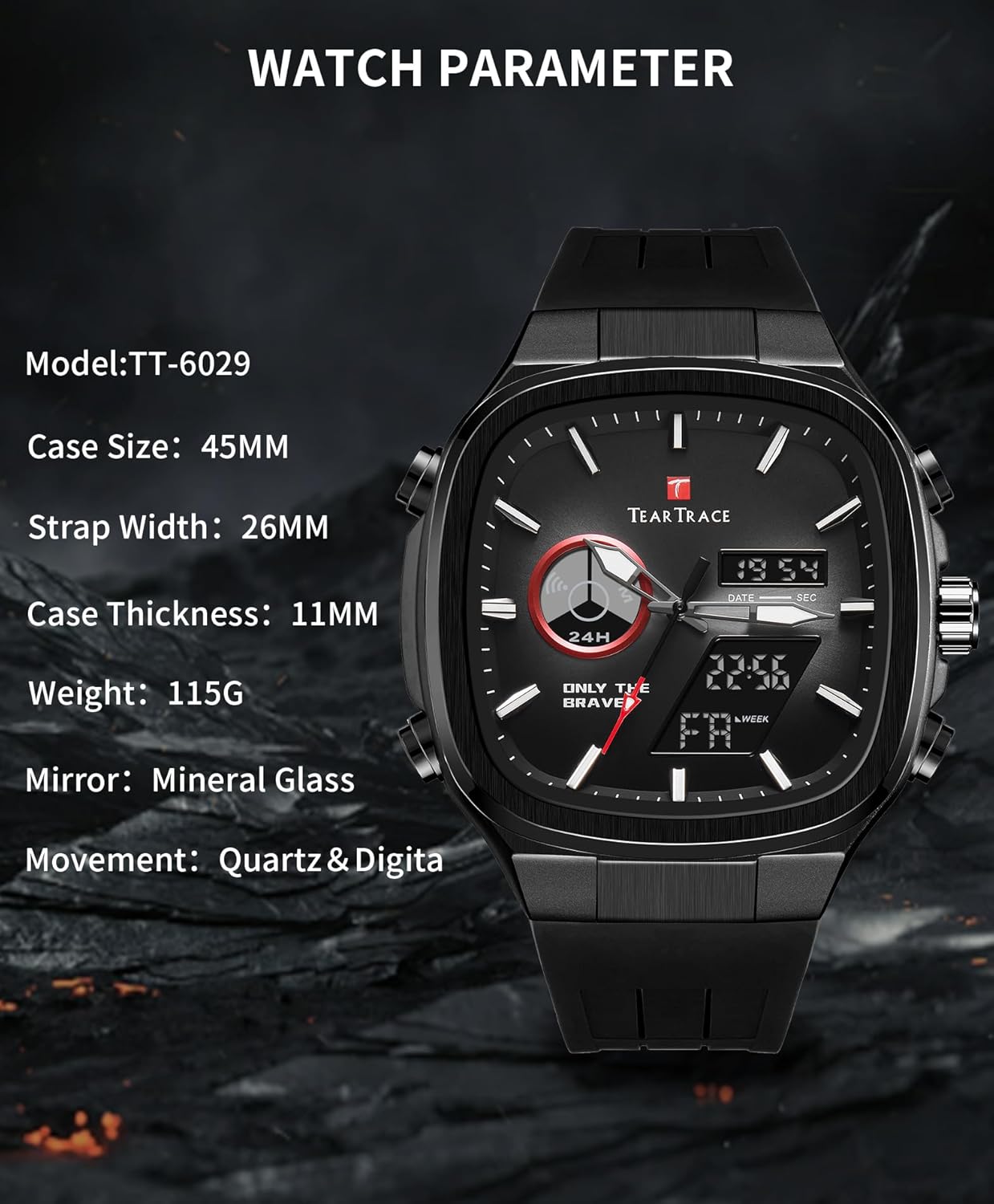 Mens Watches Unique Fashion Casual Watches for Men Analog Digital Luminous Chronograph Multifunctional Sprot Quartz Wrist Watch with Silicone Strap Elegant Gifts for Men - Image 4
