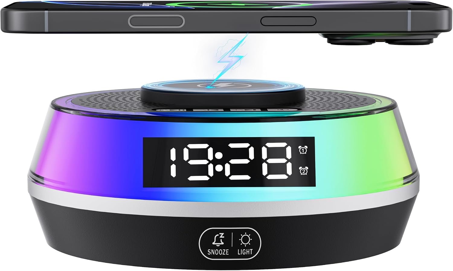 Alarm Clock for Bedroom,Wireless Charging,Bluetooth Speaker, RGB