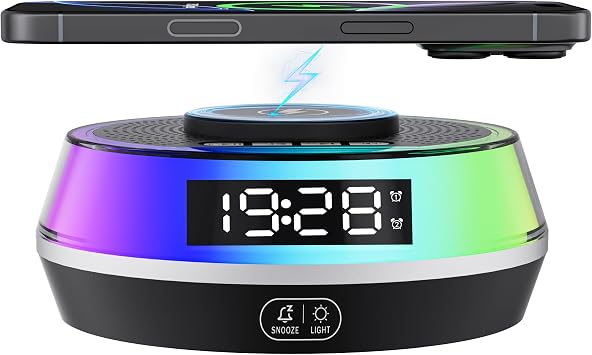 Alarm Clock for Bedroom,Wireless Charging,Bluetooth Speaker, RGB