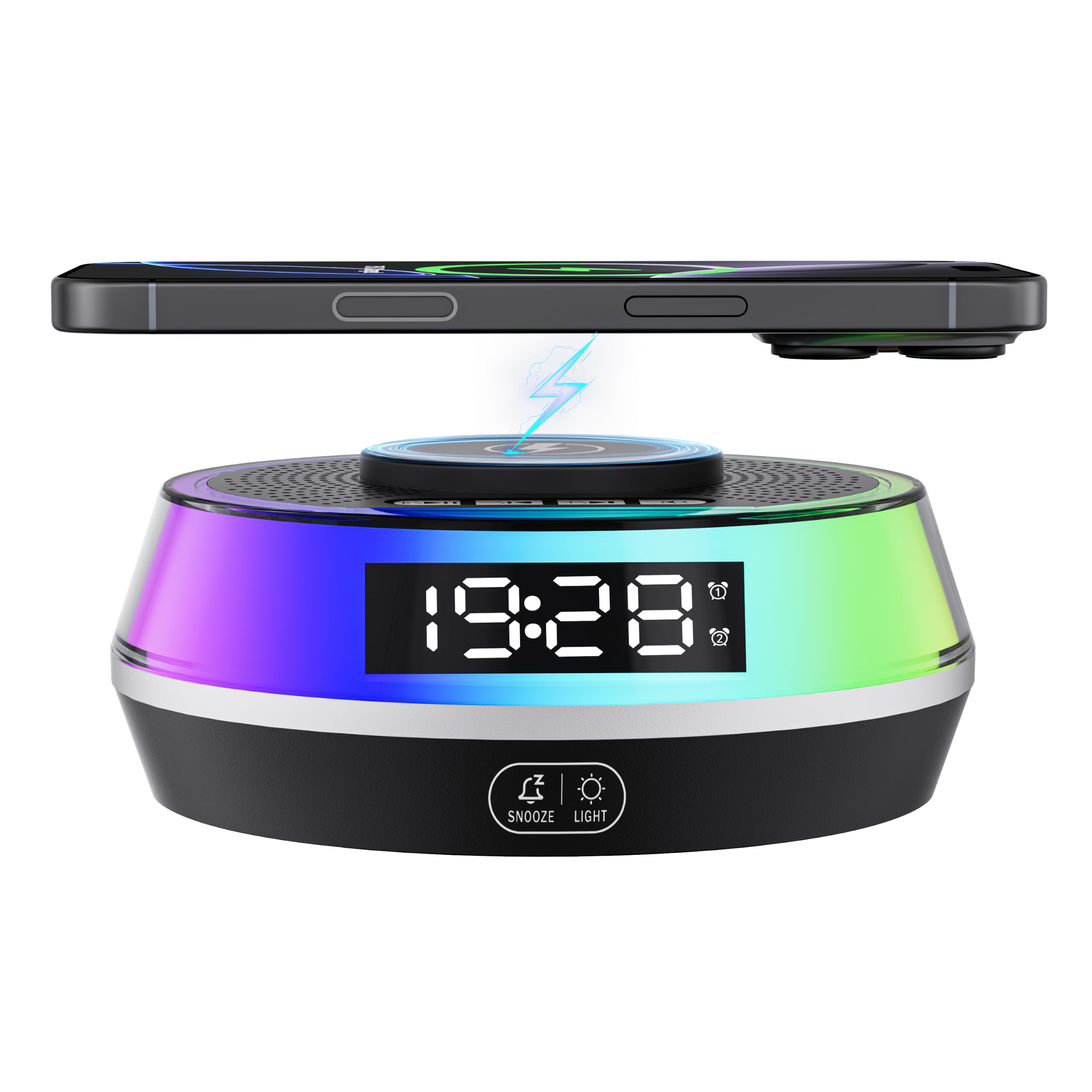 Schlafzimmer-Wecker mit kabellosem Laden, Bluetooth & RGB