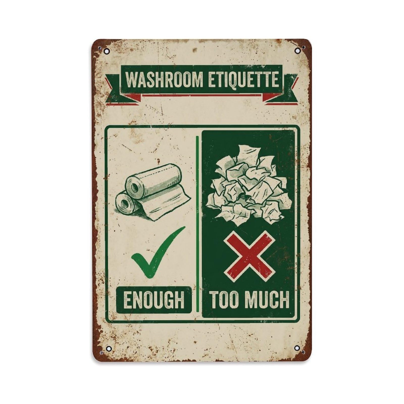 Paper Towel Usage Bathroom Conservation Vintage Metal Tin Sign Plaque Wall Decor for Cafe, Club, Garden Metal Poster 8x12Inch