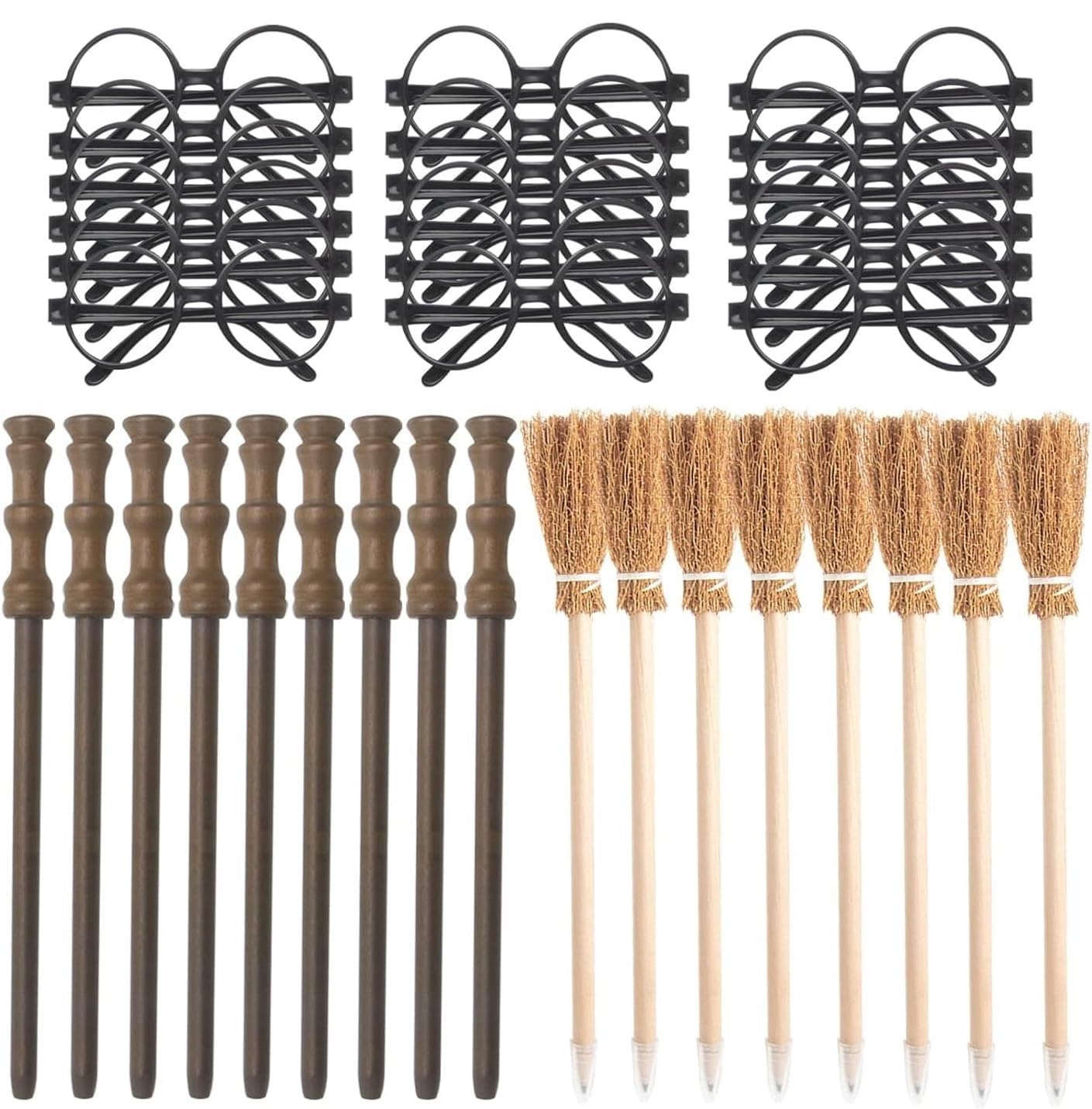 Accessoires de fête de magicien avec lunettes de magicien,crayon de sorcière,crayon de wand magique pour Halloween,cosplay décoration de fête,récompenses scolaire-36pcs