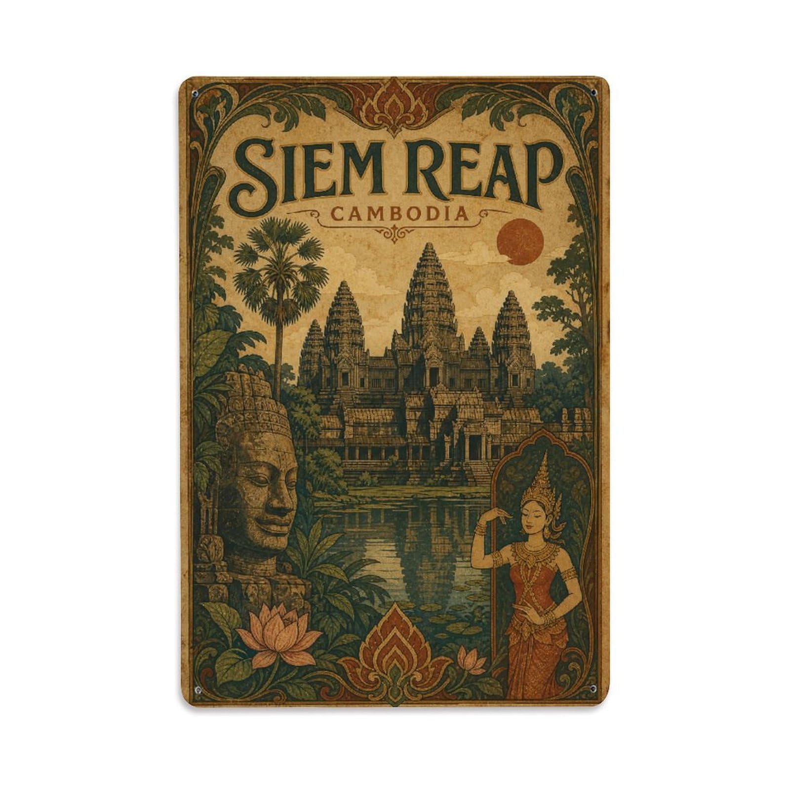 Metal Tin Sign Vintage Travel Cambodia Siem Reap