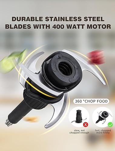 Miniatura 5 de PULOYA Mini procesador de alimentos 2 tazas pequeño picador eléctrico de alimentos 2 velocidades para verduras, carne, frutas y nueces con 4