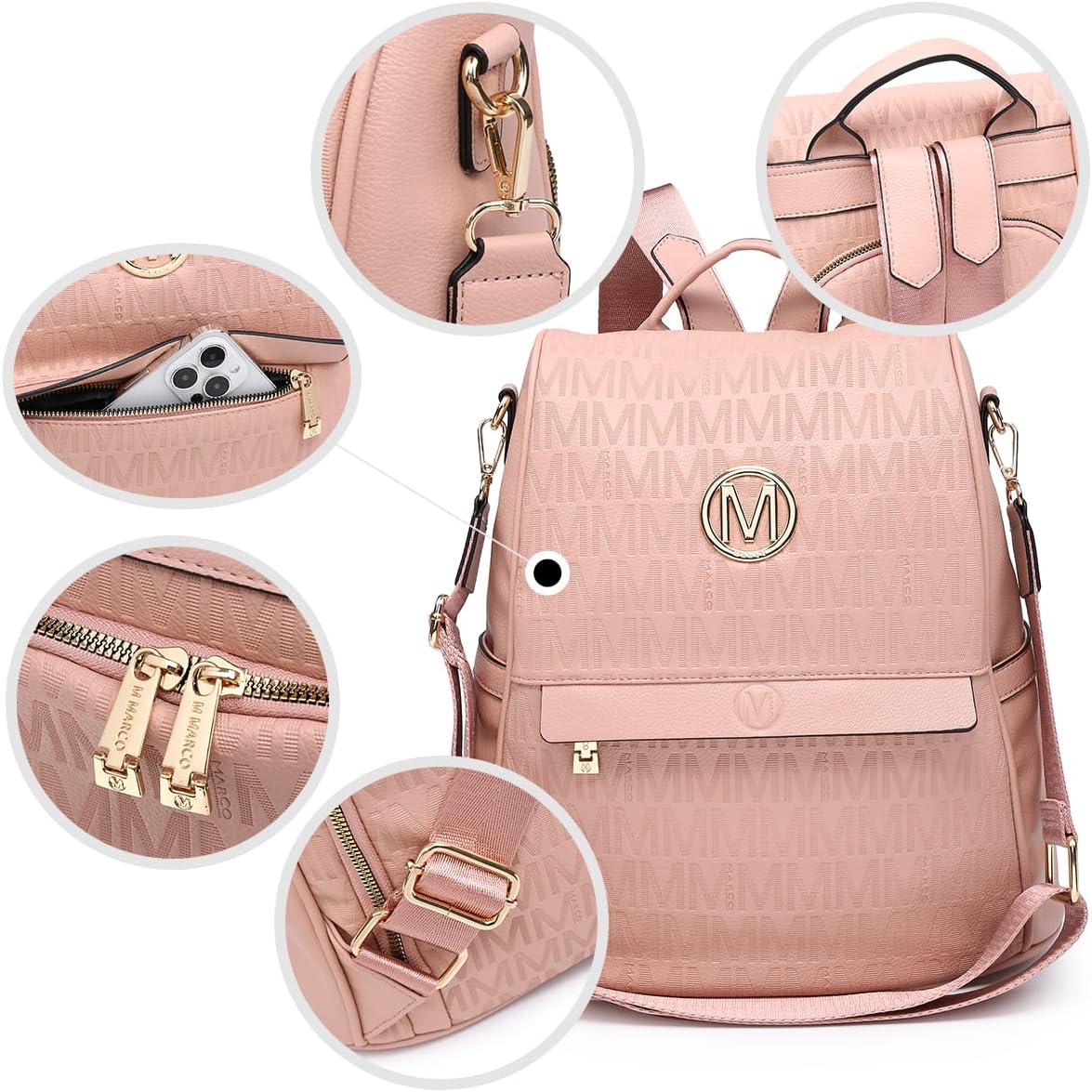 MKP Women Fashion Backpack Purse Multi Pockets Signature Anti-Theft Rucksack Travel Ladies Shoulder Bag Handbag 2Pcs - Image 2