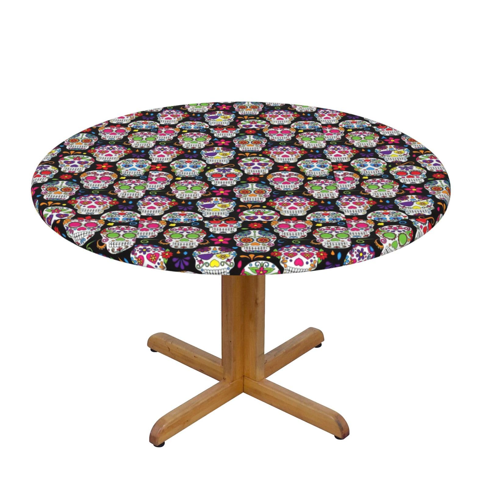 PPHGUT Sugar Skulls Print Round Tablecloth Family Table Cover Kitchen Wedding Party Everyday Outdoor