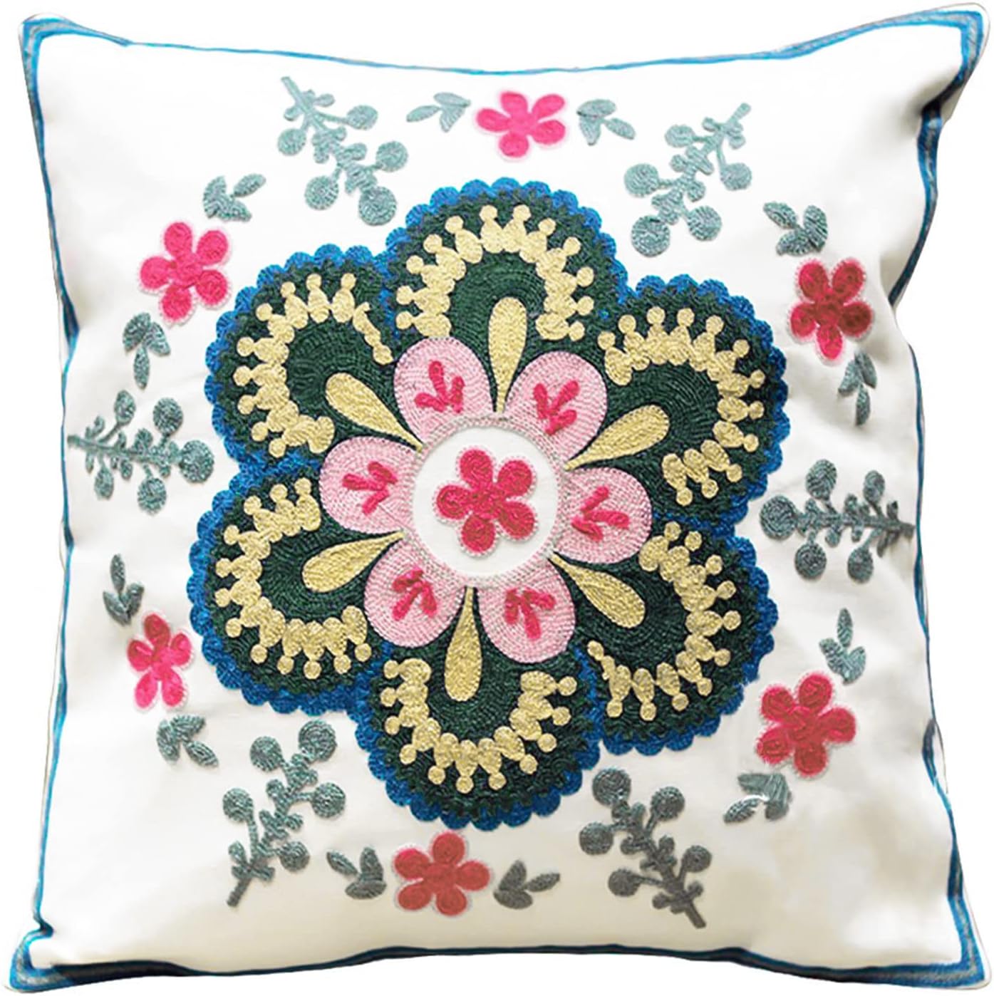 VOGOL Bohemian Floral Embroidery Throw Pillow Cover 18x18 Inch - Handmade Cushion Case for Home Car Decor