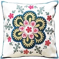 VOGOL Bohemian Floral Embroidery Throw Pillow Cover 18x18 Inch - Handmade Cushion Case for Home Car Decor