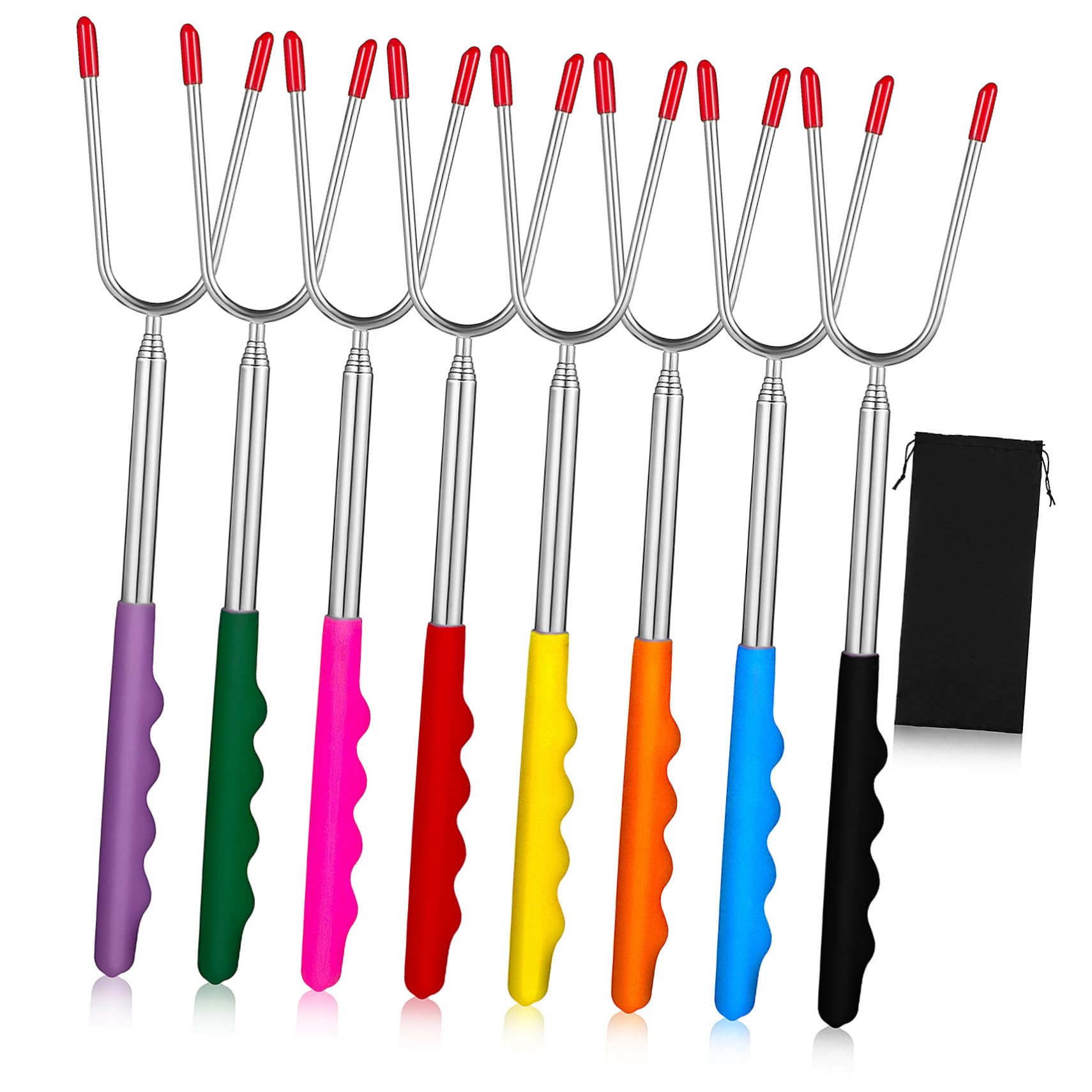 IMIKEYA 8 pcs Barbecue Forks Durable Roasting Sticks with Comfortable Grip for Camping Picnics and Outdoor Cooking Includes Carrying Bag