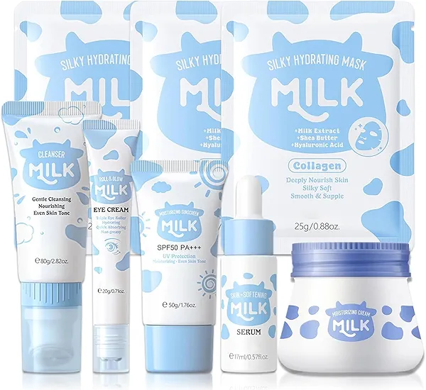 8 IN 1 Milk Skincare For Girls 10-12, Hydrating Set Skin Care For Kids, Kids Skincare Sets For Girls 8-10, Kids Skin Care Set For Girls Ages 8-12, Skincare For Teens Girls & Women 8PCS