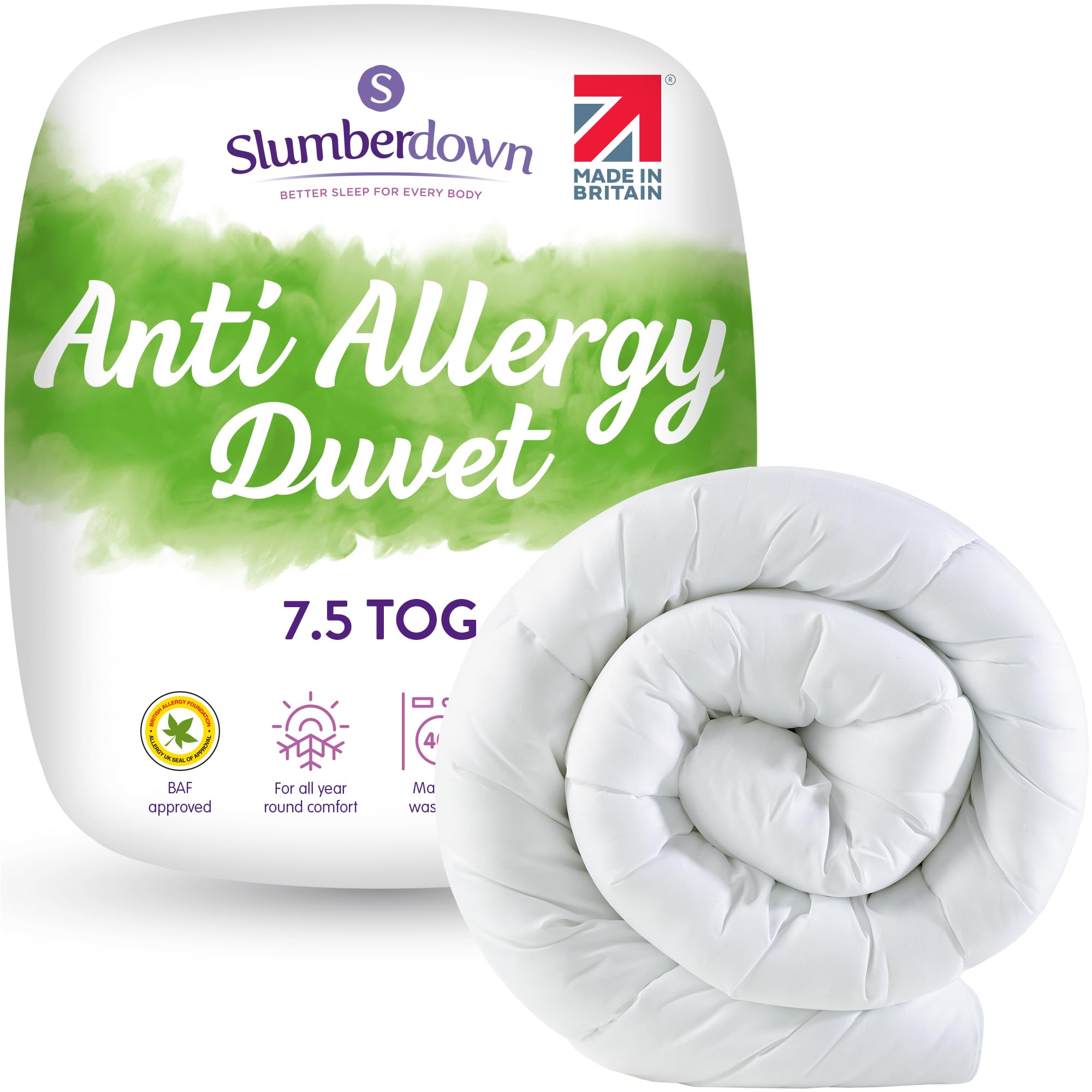 Slumberdown White Anti Allergy Super King Duvet - 7.5 Tog Lightweight Cool Summer Quilt For Night Sweats - Anti Bacterial, Soft Touch Cover, Hypoallergenic, Machine Washable, Size (260Cm X 220Cm)