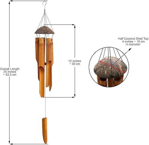 Miniatura 4 de Campanas de viento hechas a mano, 5 tubos de campana de bambú, parte superior de madera de coco, campanillas de madera de tono bajo y profundo para