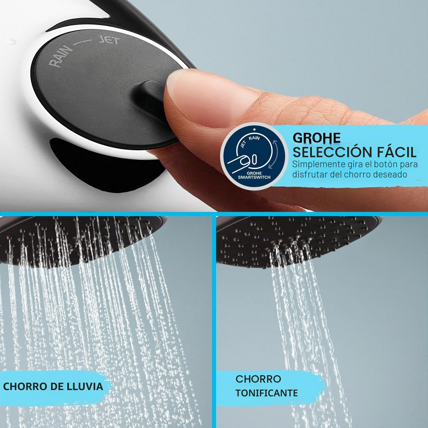 GROHE Vitalio Start 110 - Conjunto de barra de ducha (teleducha, barra de ducha 900 mm, flexo de ducha 1.750 mm, 2 tipos de chorro, duradero), redondo, cromo, 26955001