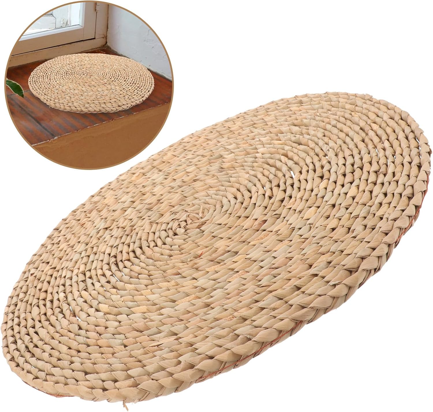 Alipis Woven Meditation Pillow Floor Cushion 40x40cm Dark Natural Grass Material Japanese Style Yoga Seating Pad for Home, Tatami, Zen Practice, Window Seat
