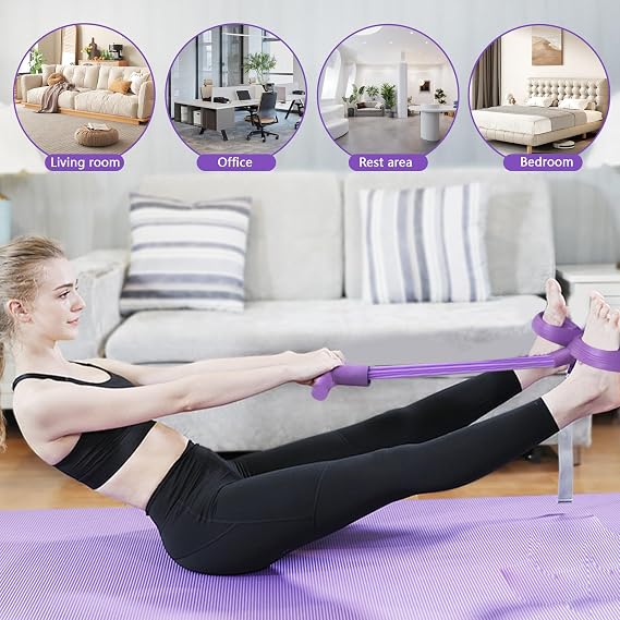 Multifunction Tension Rope, 6-Tube Pedal Resistance Band Elastic Pull Yoga Tension Rope, Pedal Resistance Bands with Handle, for Abdomen/Waist/Arm/Leg Stretching Slimming Training