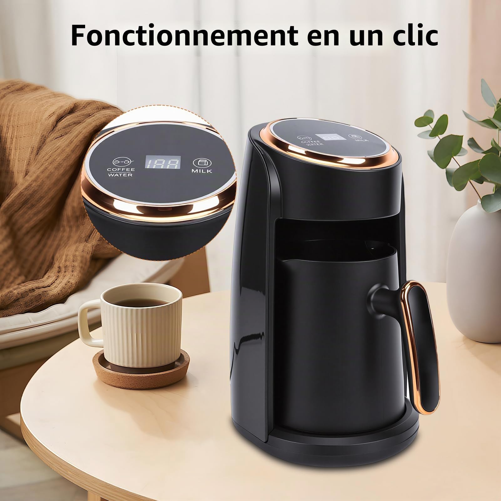 Irishom Machine à café Turque Automatique Türk Kahve Makinesi avec Système de Vapeur de 600 W et Arrêt Automatique, Parfaite pour 3 à 5 Tasses Perfect Türk Kahve
