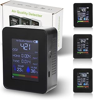 Air Quality Monitor, 5-in-1 Professional LED Indoor Air Quality Meter Portable Temperature Detector for Formaldehyde CO2, TVOC, HCHO, Humidity, Temperature Tester for Home Office School Hotel