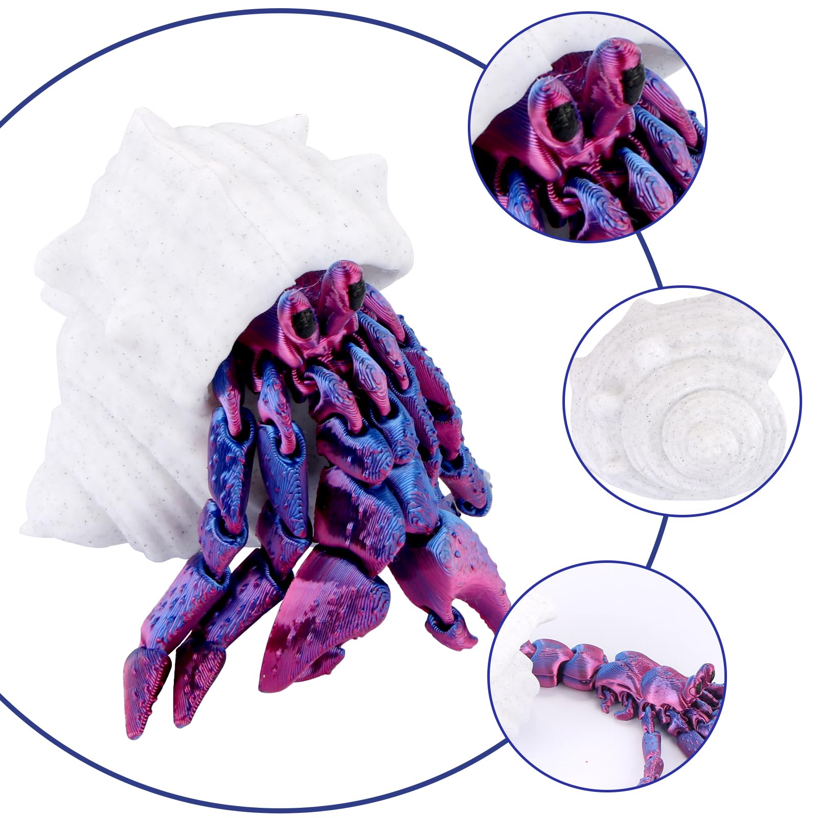 LALASTYLE 2PCS 3D Printed Animals Hermit Crab Fully Articulated Flexible Crustacean Toys, Cute Crab Animal Toys - Image 3