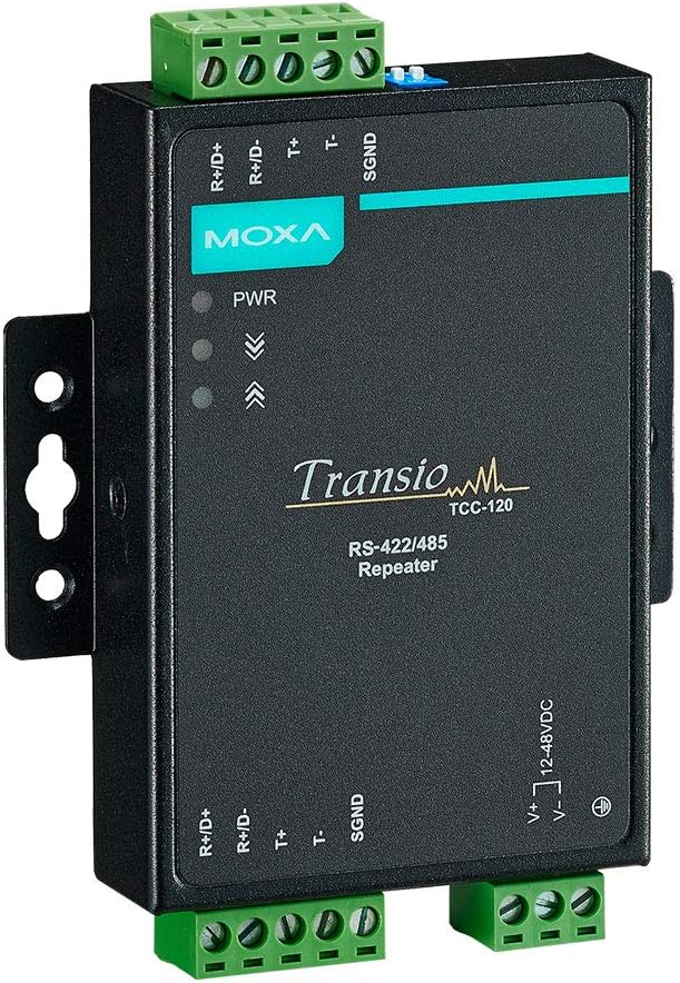 MOXA TCC-120 Din-Rail Mountable RS-422/485 Repeater, Embedded Surge Protection (16 KV ESD)