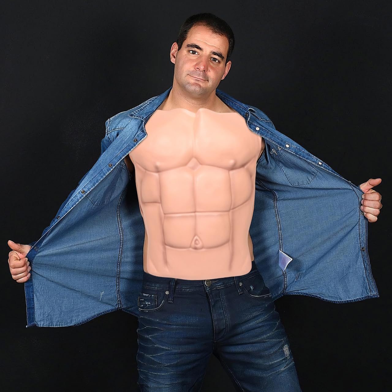 Healeved Realistic Fake Muscle Chest Suit for Men Half Body Muscle Costume for Halloween Cosplay Party Dress Up Funny Prop for Costume Events