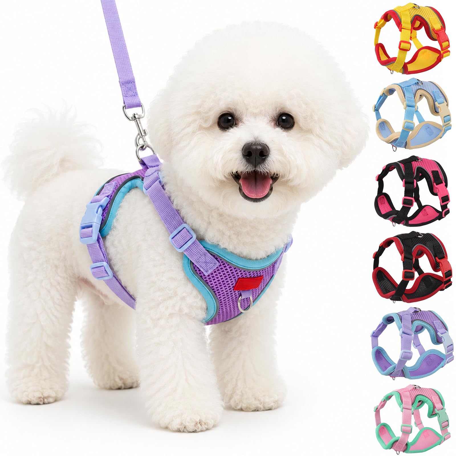 Olcyren Dog Harness and Lead Set, Soft Mesh Reflective Breathable Dog Harness, No Choke Adjustable Lightweight Padded Pet Vest for Puppy, Small and Medium Dogs and Cats Walking (Purple, M)