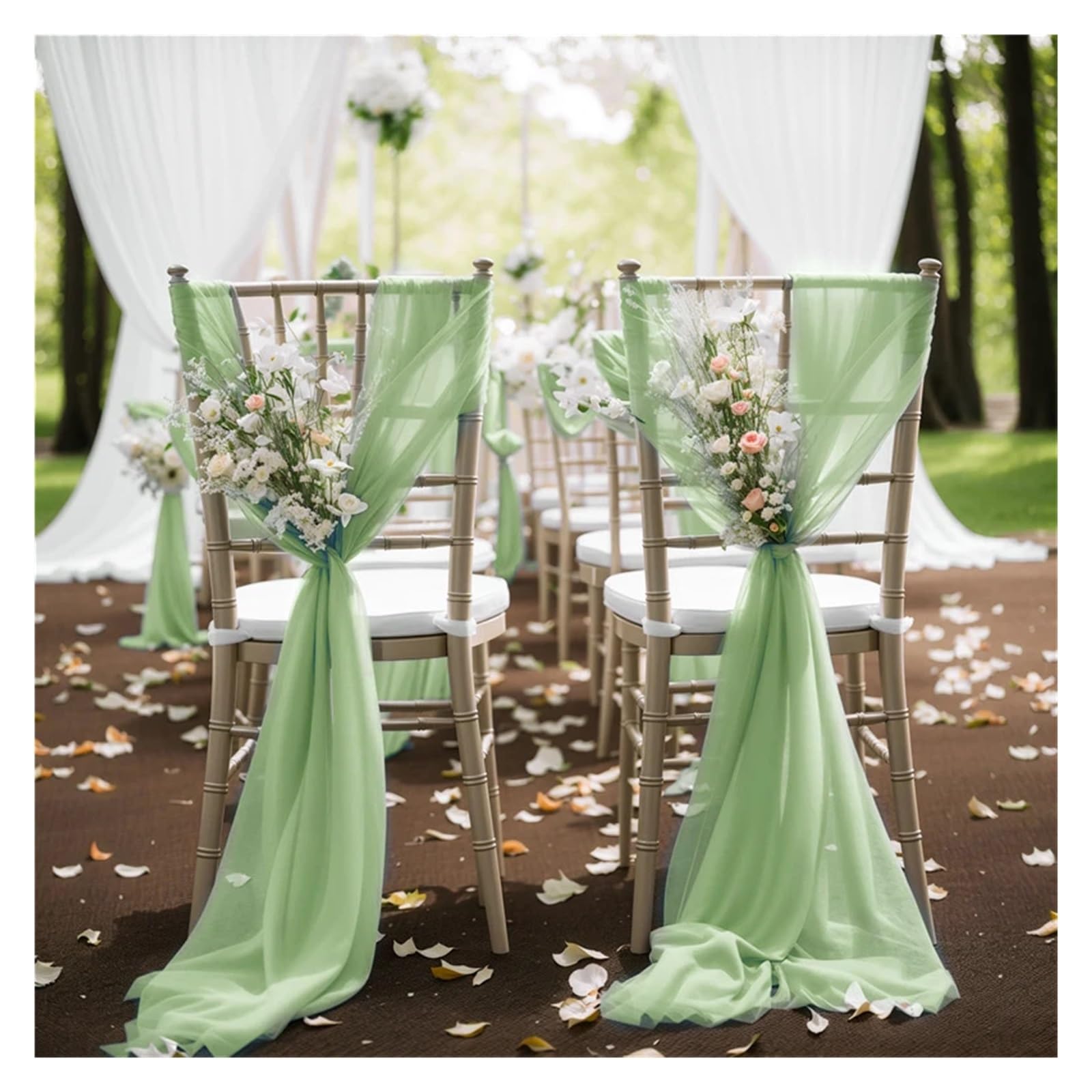 Chaise écharpe Lot de 10/50 ceintures de chaise en mousseline de soie vert sauge 17 x 250 cm, lot de 12, for housses de chaise de mariage, ruban, décoration de chaise d'allée for fête de mariage(Green