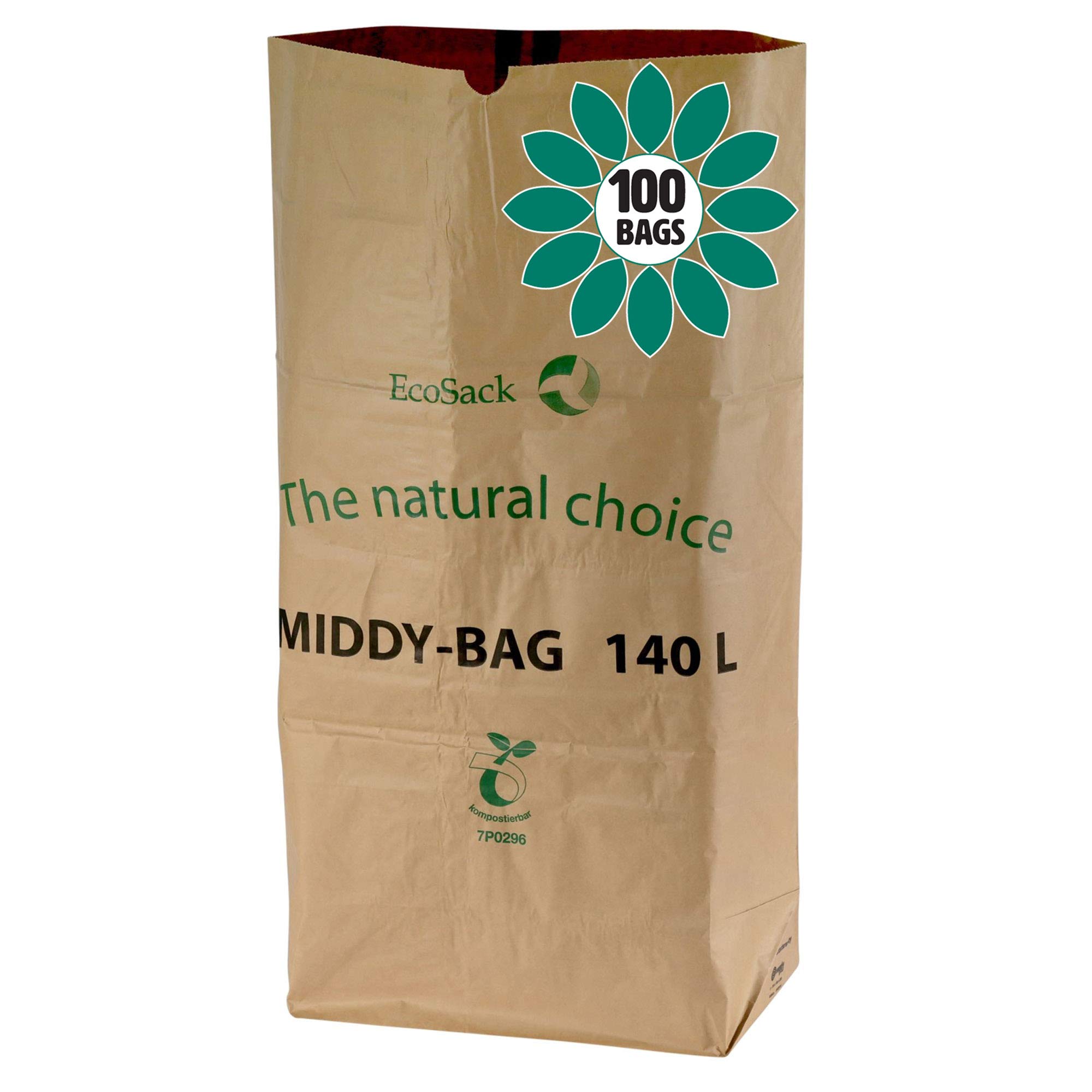 140 Litre x 100 Paper Compostable Wheelie Bin Liners - Biodegradable Sacks/Liners - Bioliner Eco Sack Bags with All-Green Composting Guide