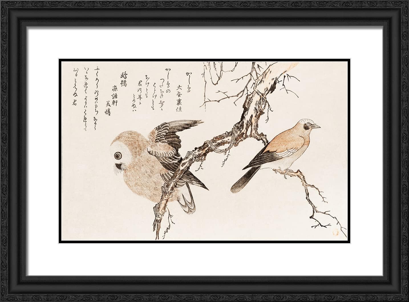 ArtDirect Utamaro, Kitagawa 24x18 Black Ornate Framed Art Print with Double Matting Titled: Birds