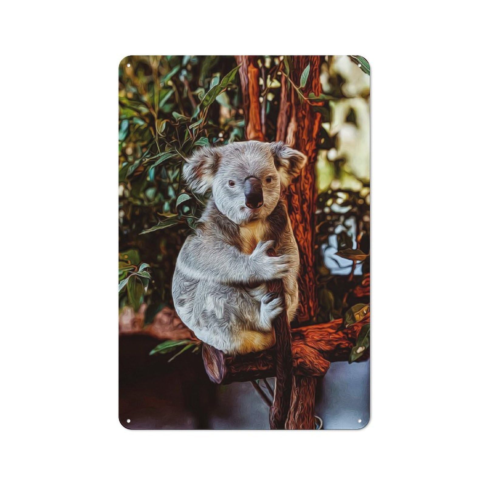 Junmoney Style-24 Tin Wall Plaque 30X20cm With Koala For Living Room Or Hallway, For Vintage Wall Decor Fans, For Themed Room Decoration