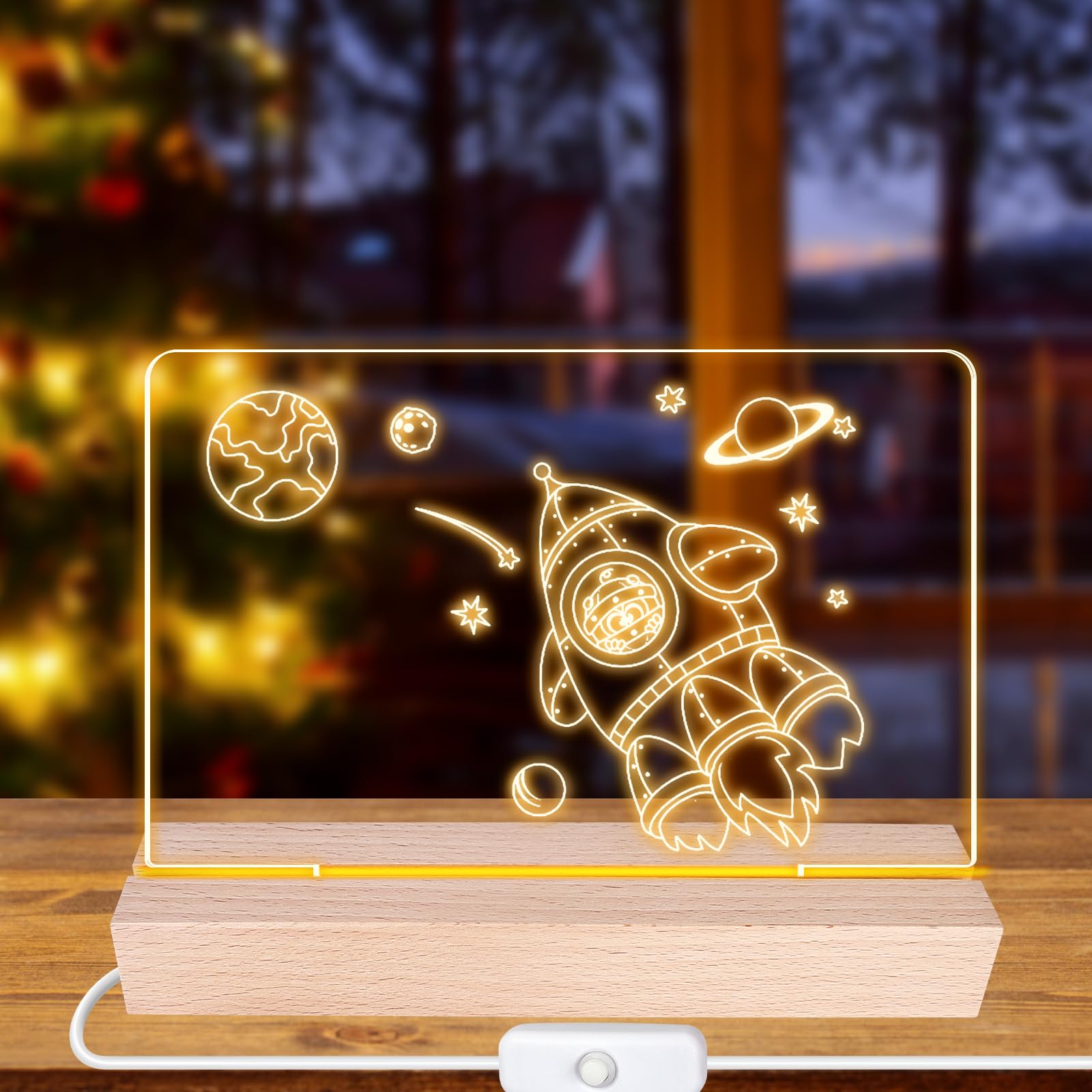 Base De Madera Con Luz LED USB | 4 Unidades, Luz Blanca Cálida | Para Exhibir Placas Acrílicas, Cristales O Figuras Decorativas