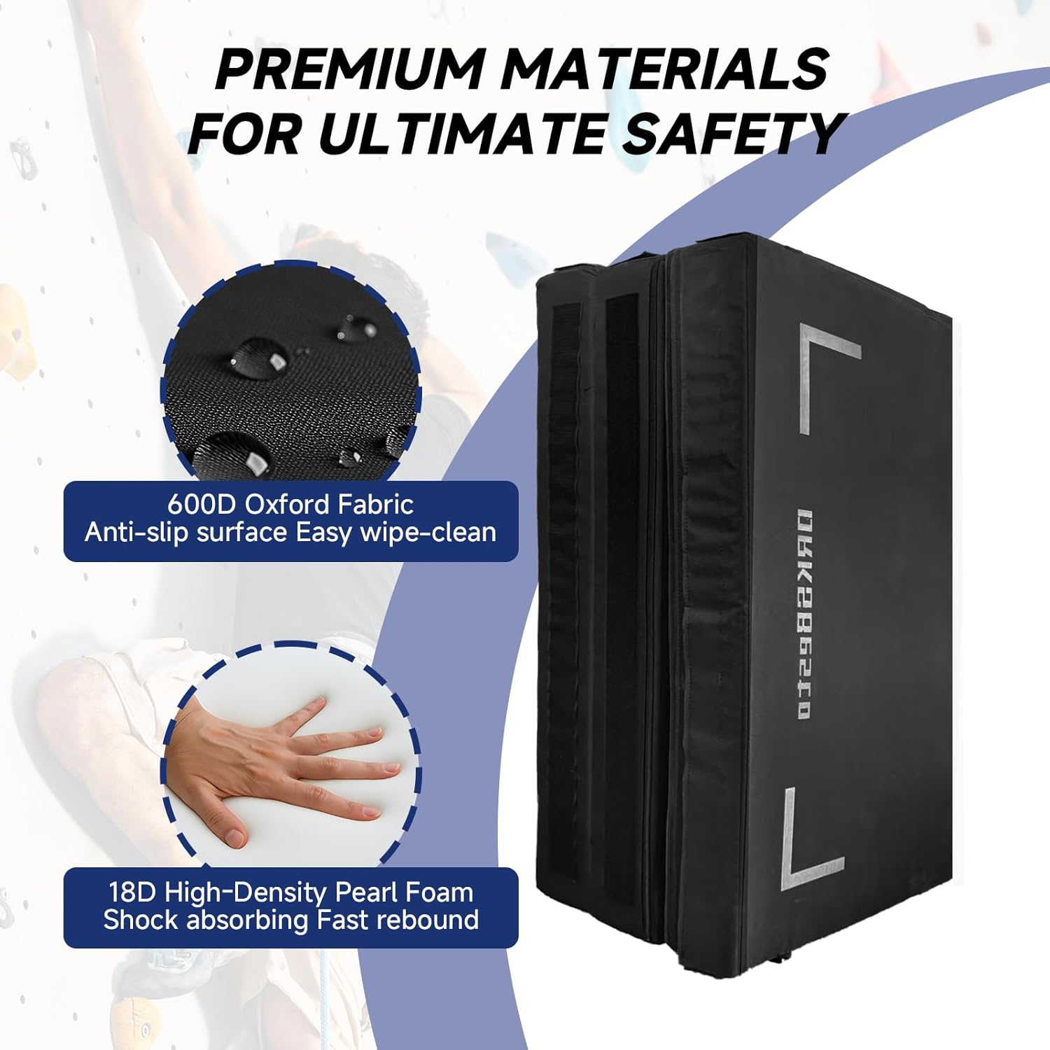 Tri-Fold Rock Climbing Crash Pad w/Adjustable Backpack Straps – Supplemental Bouldering Crash Pad – Durable Climbing Crash Pad, Lightweight & Portable – Folded Size 39"x24"x12"