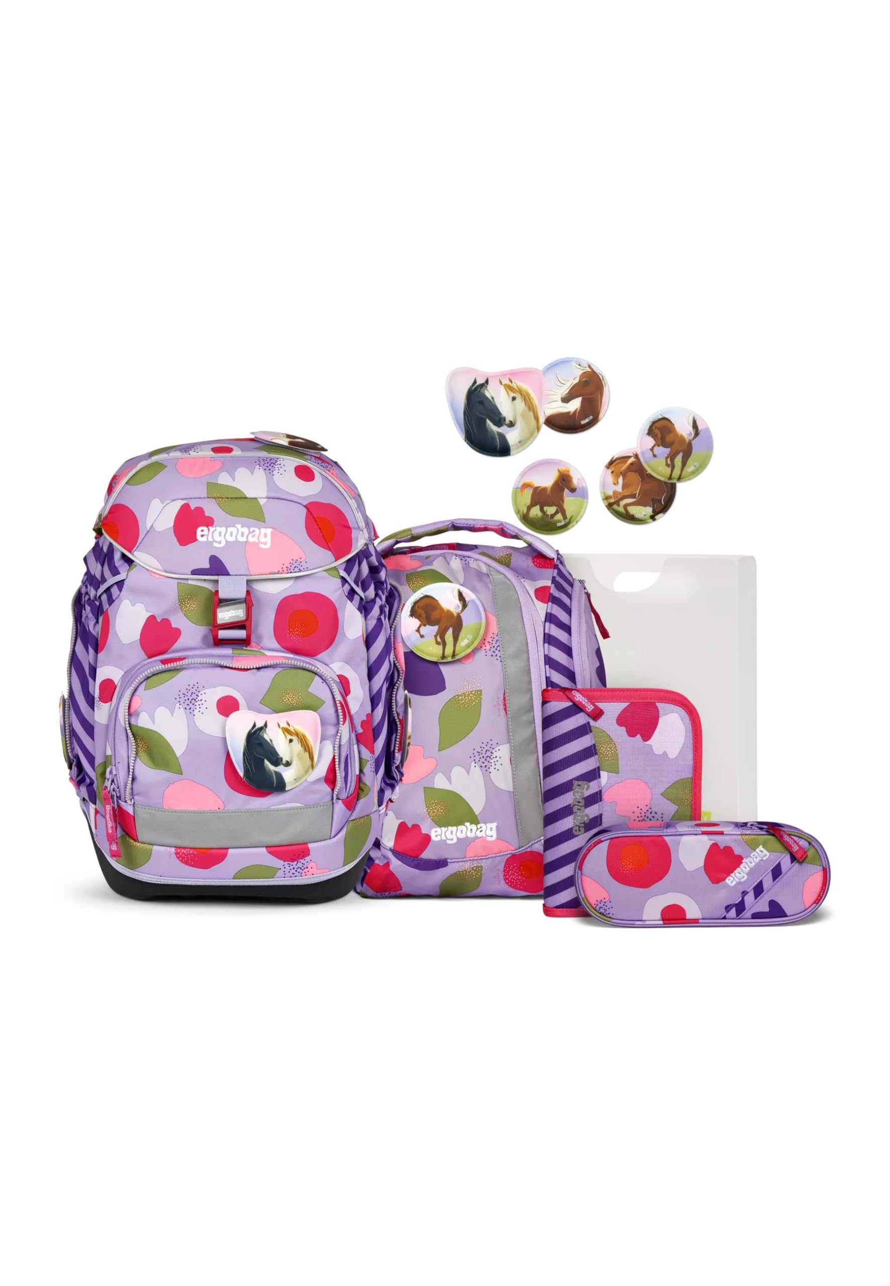 ergobag pack Set ergonomischer Schulrucksack, BlütenzauBär - Lila (Vorgänger-Kollektion)