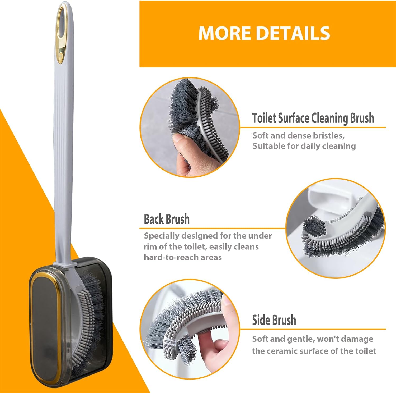 2 Pack Wall Mount Toilet Brush and Holder Set with Back Scrubber - S-Shaped Toilet Bowl Cleaner with Solid Handle, Under Rim Cleaning Brush for Bathroom, Compact Space-Saving Design (Gray)