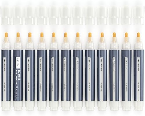 Miniatura 2 de Arteza Marcadores de pintura a base de aceite, paquete de 12 unidades, blanco, línea de 0.020 in, barril grande, marcadores de secado rápido con